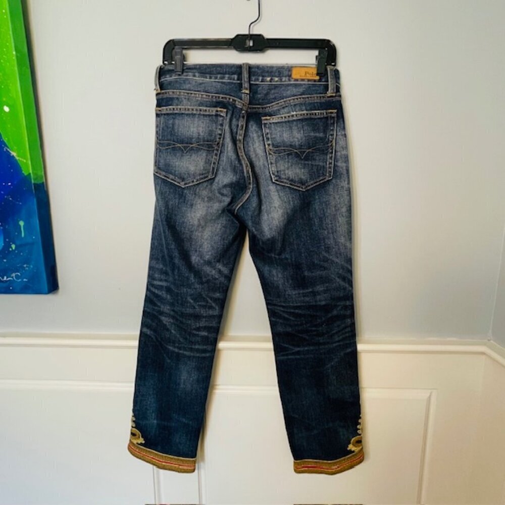 POLO Ralph Lauren Jeans THE WAVERLY STRAIGHT CROP Embellished Military Style 28 - Picture 6 of 10